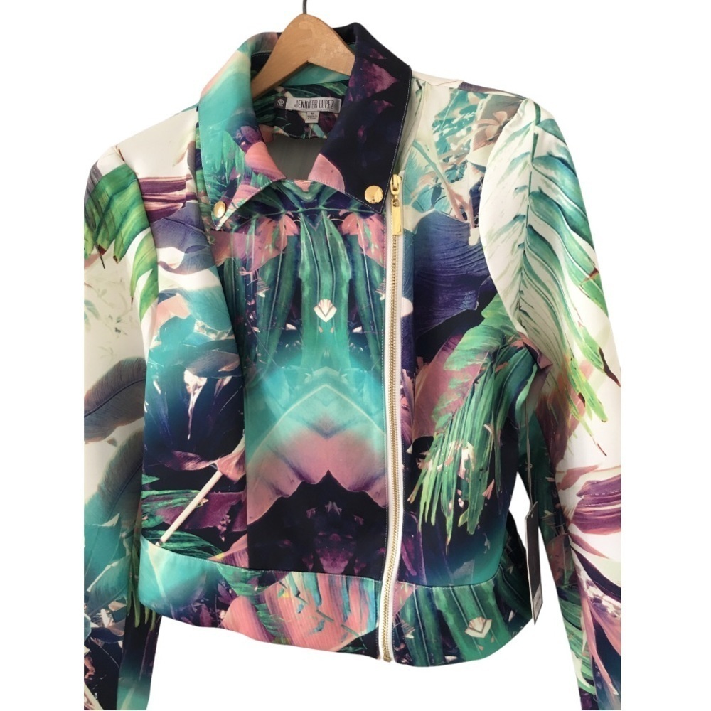 NWT Jennifer Lopez Tropical Print Moto Jacket Size M - Picture 4 of 16